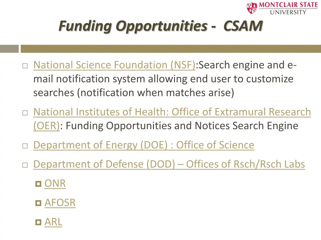 funding opportunities csam