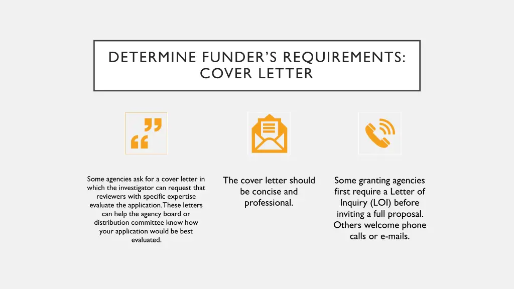 determine funder s requirements cover letter