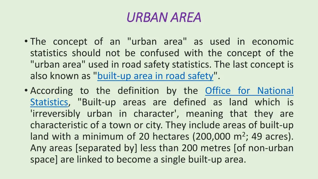 urban area urban area