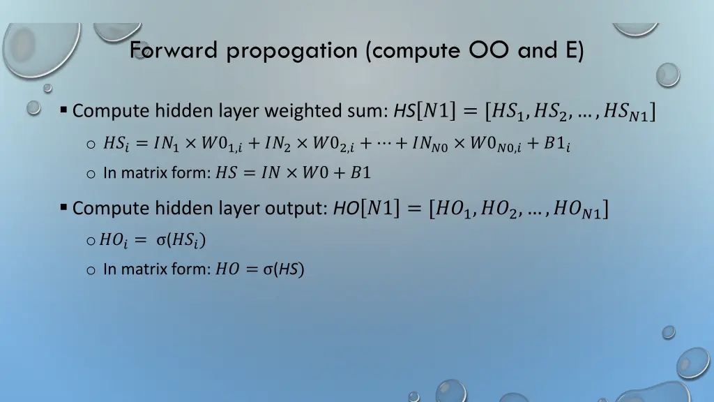 forward propogation compute oo and e