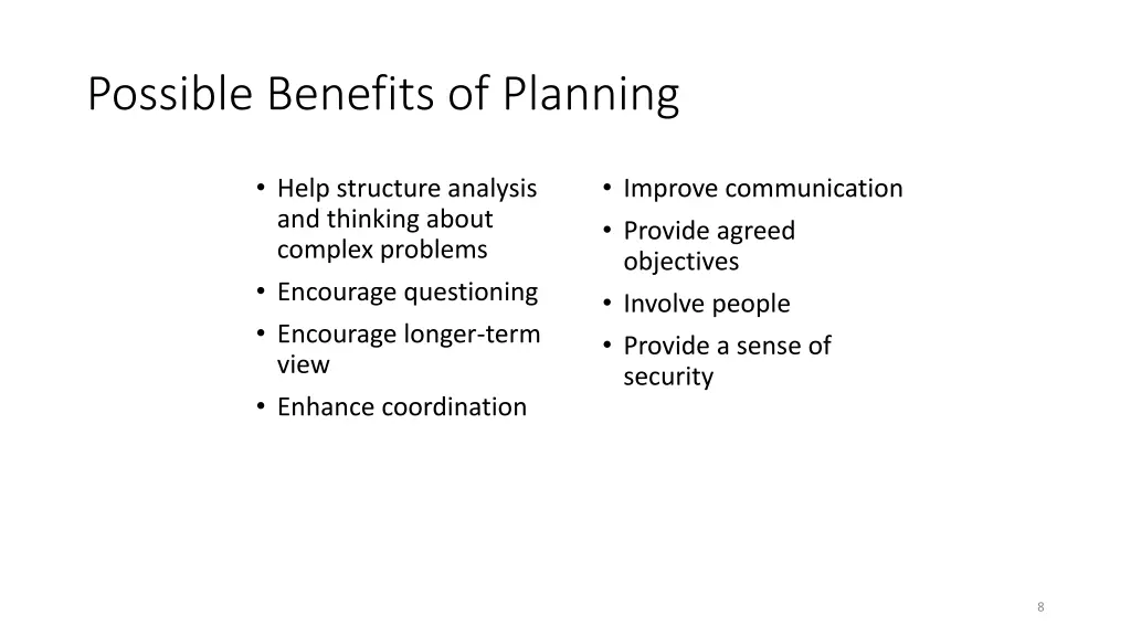 possible benefits of planning
