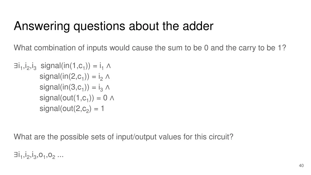 answering questions about the adder