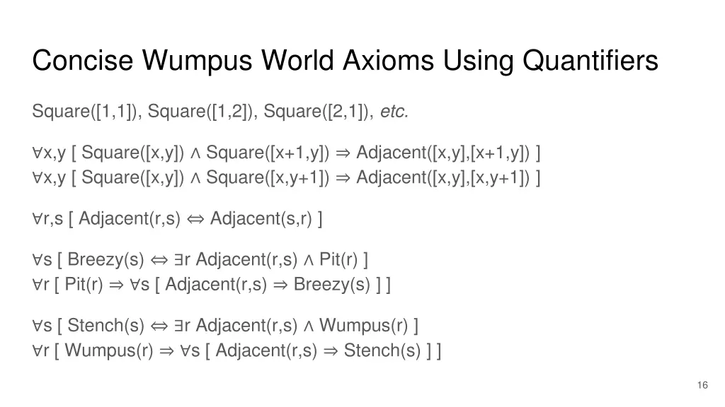 concise wumpus world axioms using quantifiers