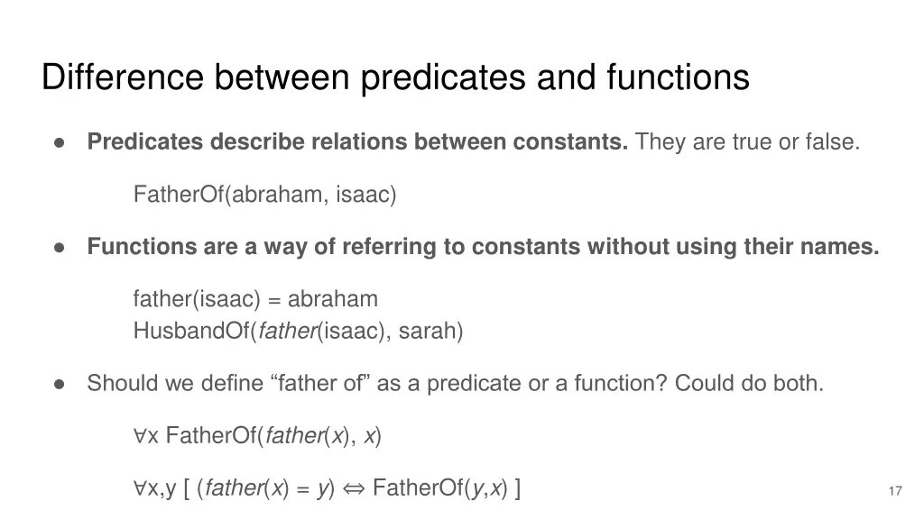 difference between predicates and functions