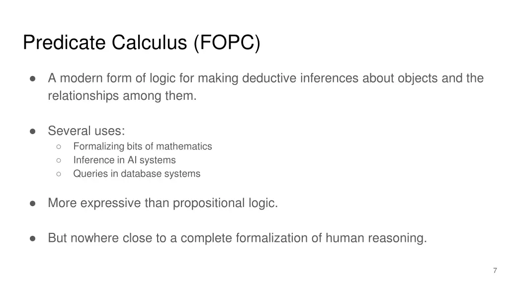 predicate calculus fopc