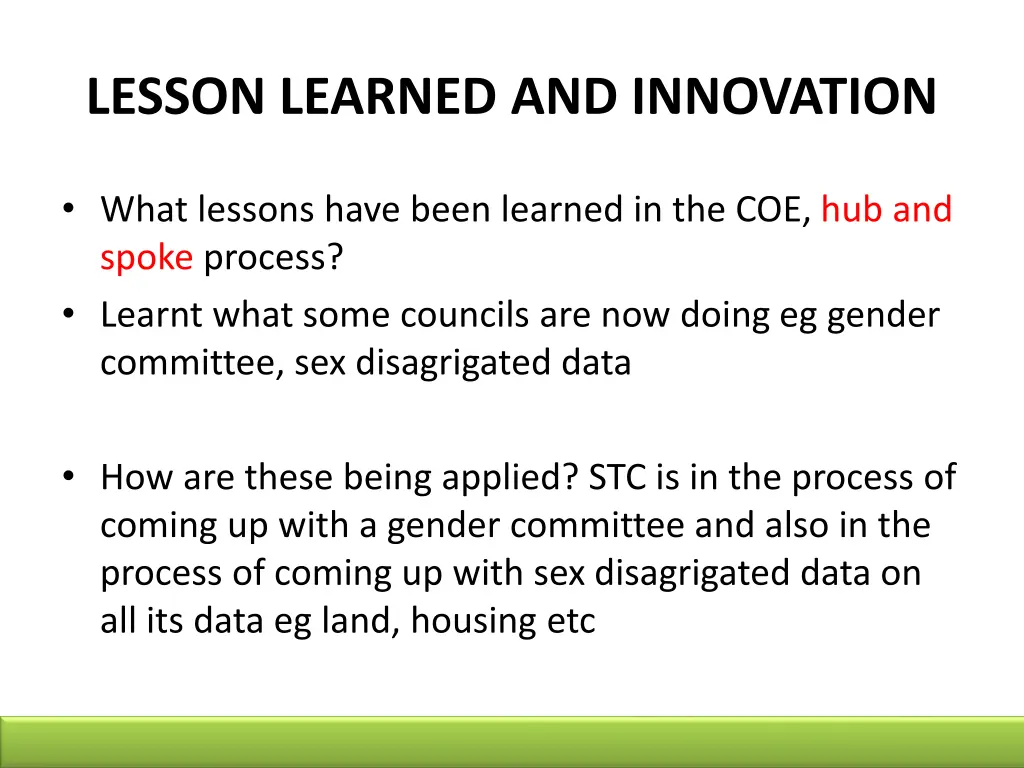 lesson learned and innovation