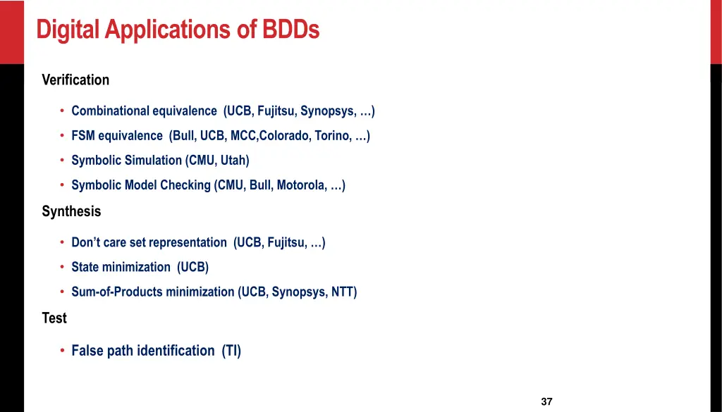 digital applications of bdds