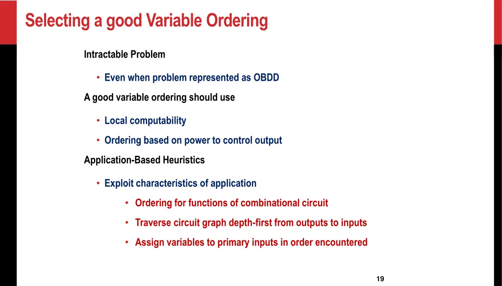 selecting a good variable ordering