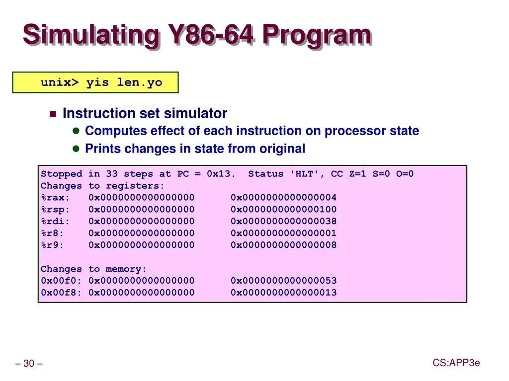 simulating y86 64 program
