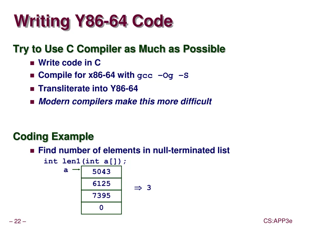 writing y86 64 code