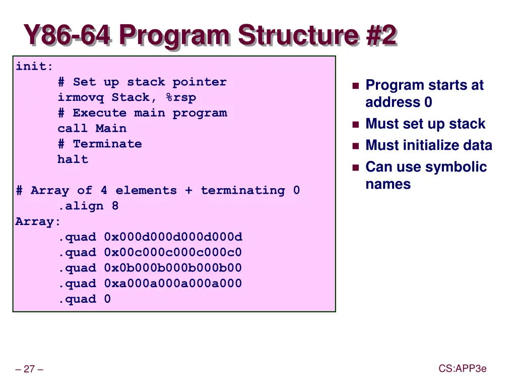y86 64 program structure 2