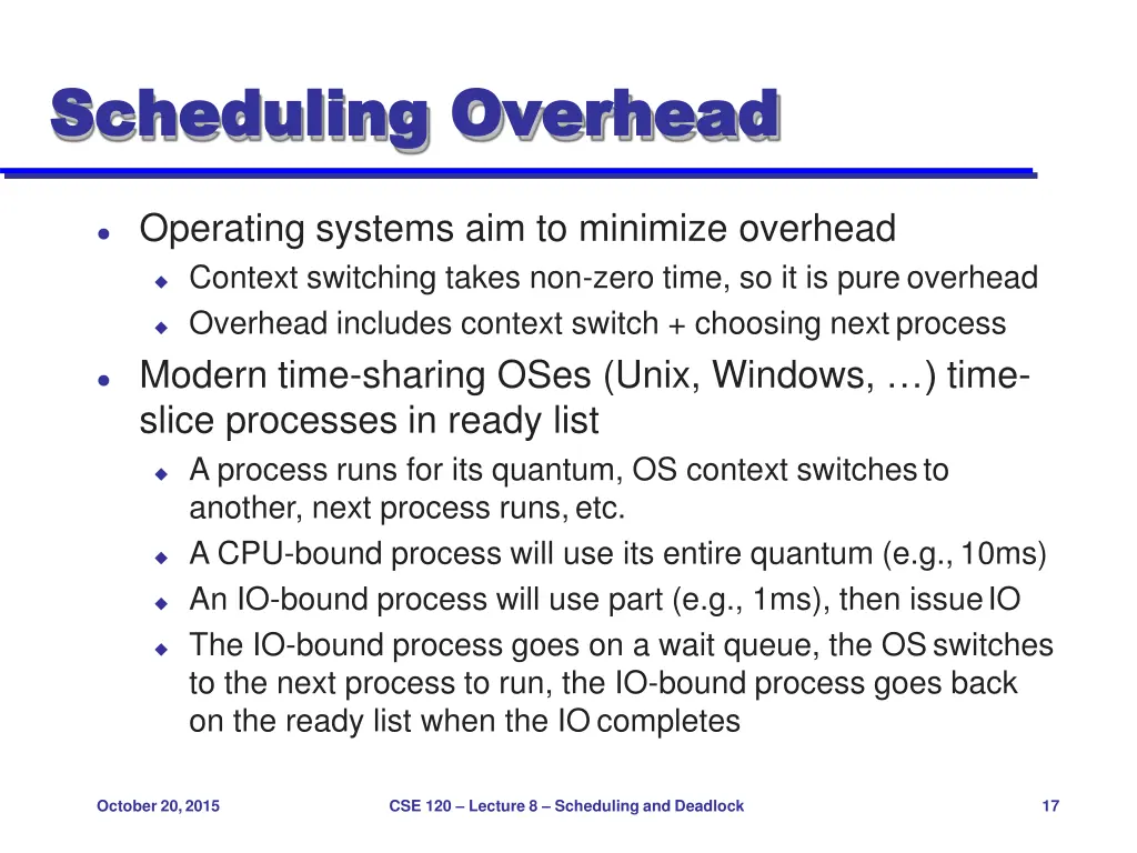 scheduling scheduling overhead