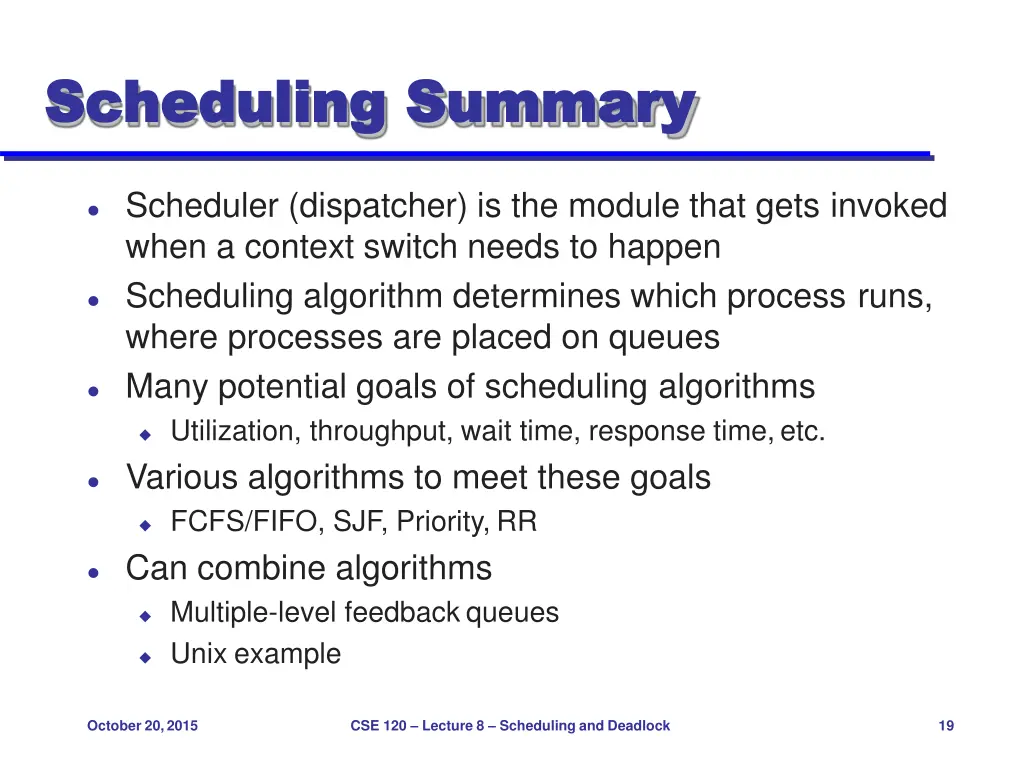 scheduling scheduling summary