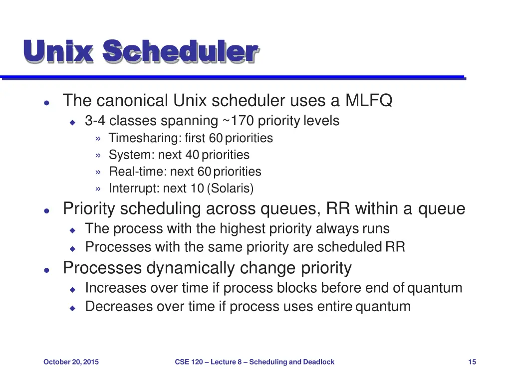 unix unix scheduler scheduler