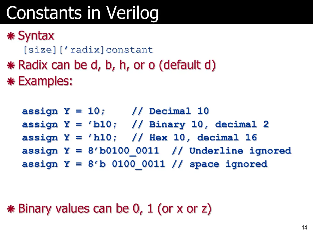 constants in verilog syntax size radix constant