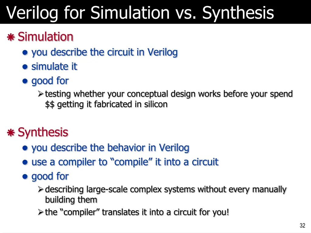 verilog for simulation vs synthesis