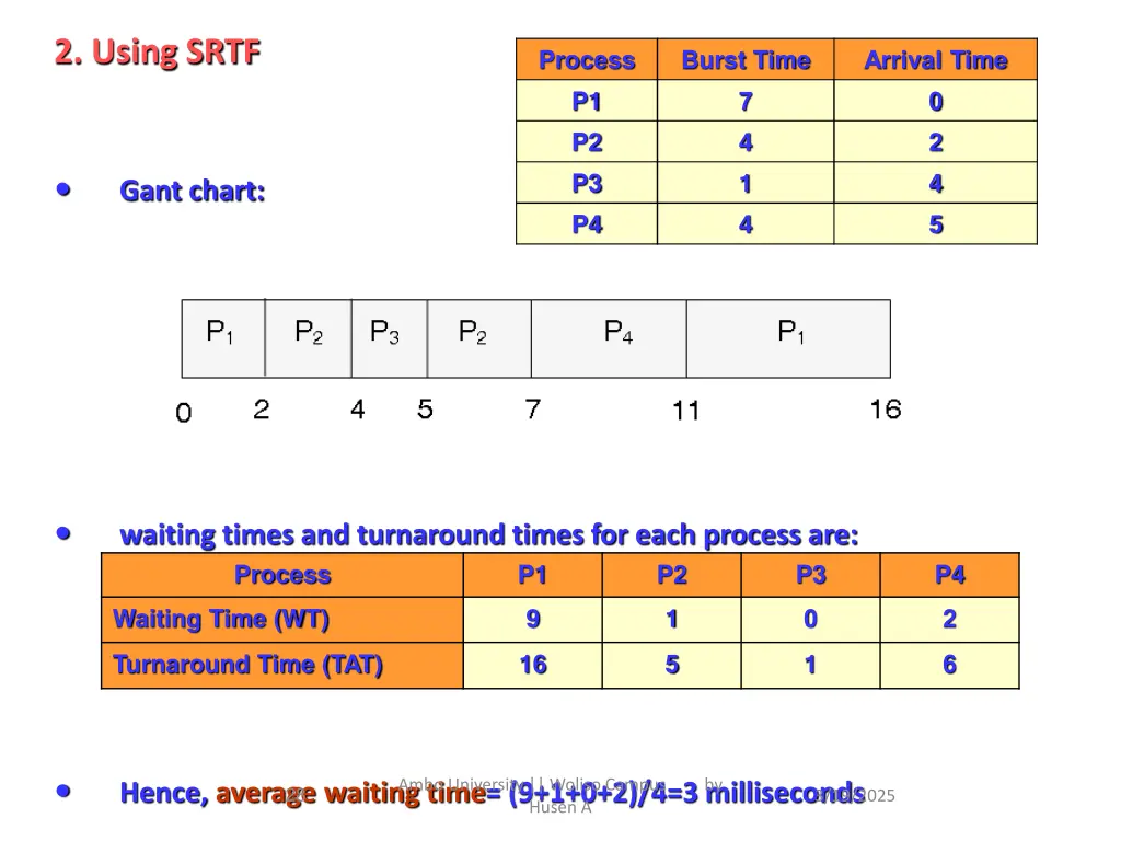 2 using srtf