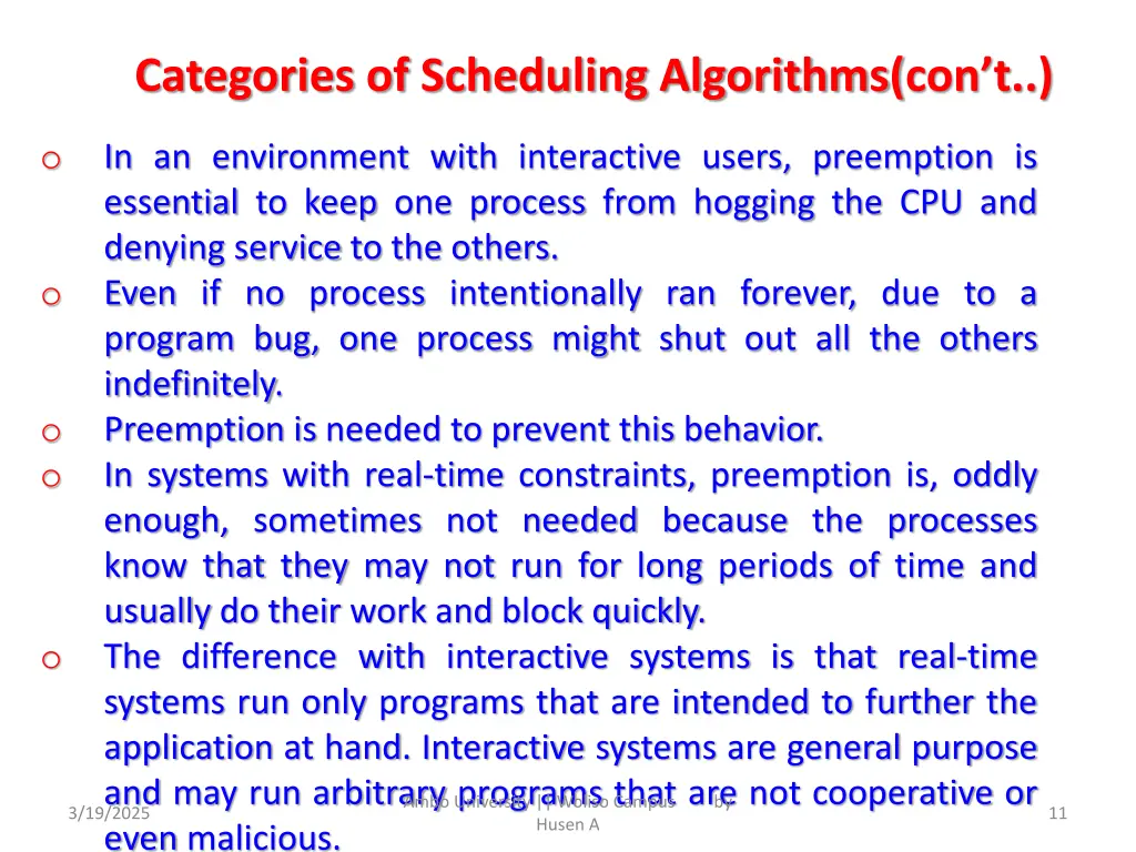 categories of scheduling algorithms con t