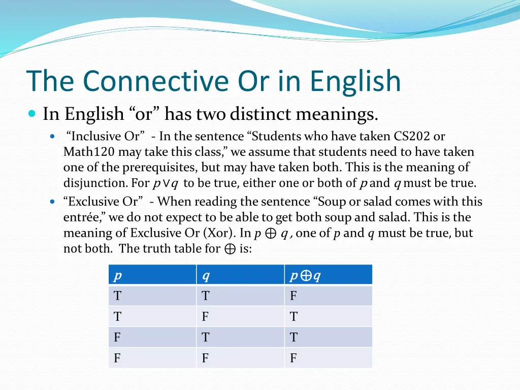 the connective or in english in english