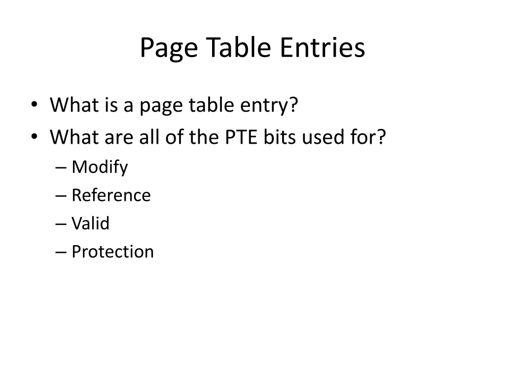 page table entries