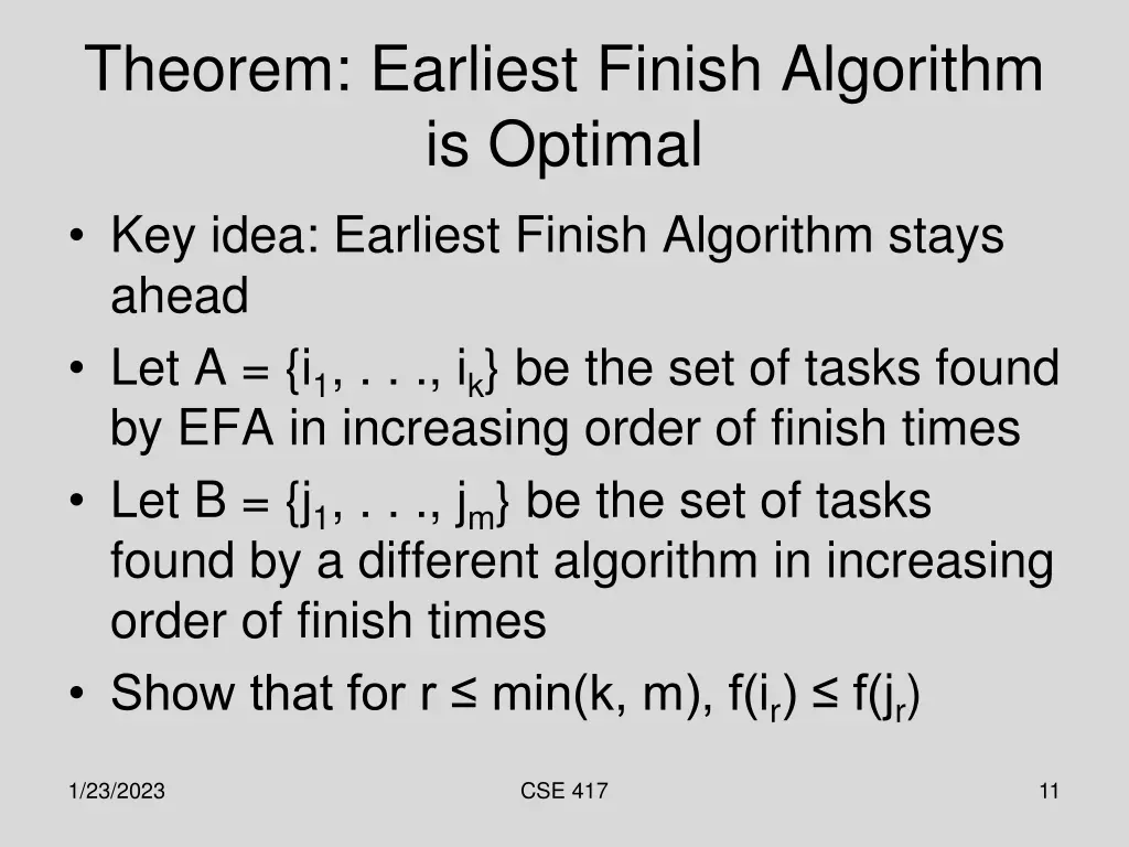 theorem earliest finish algorithm is optimal