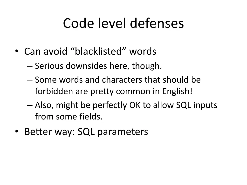 code level defenses