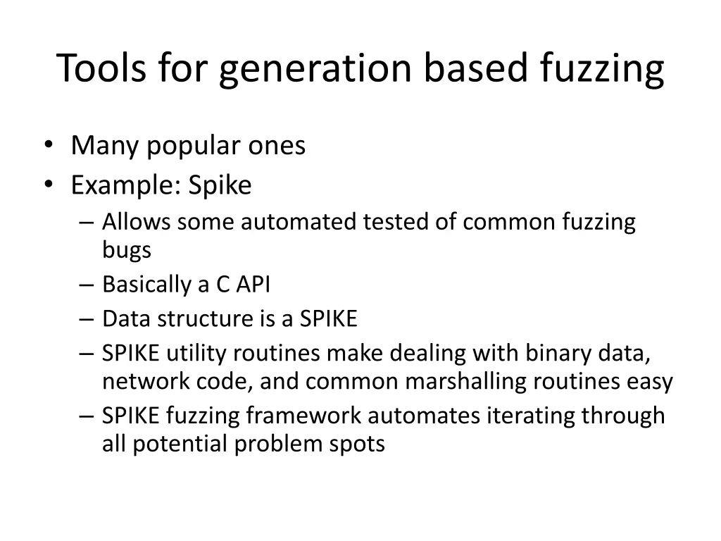 tools for generation based fuzzing