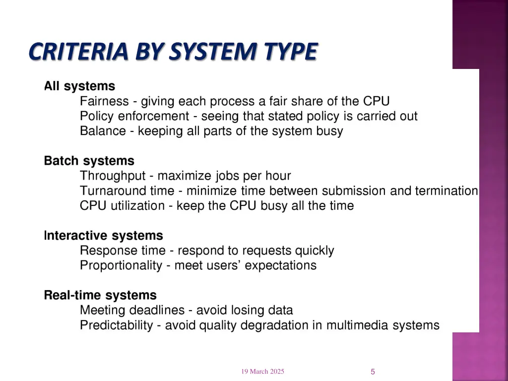 criteria by system type