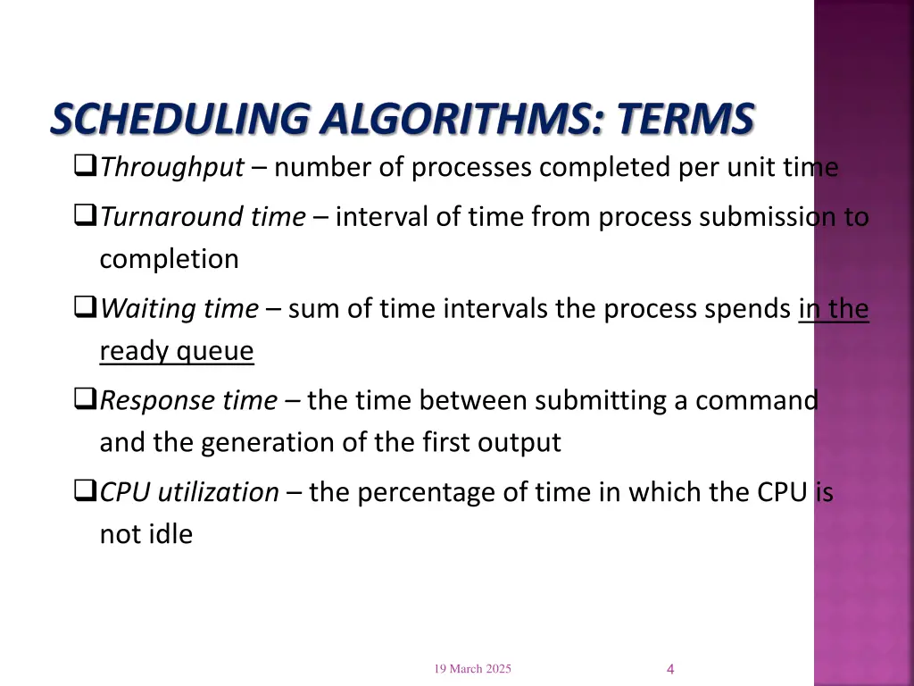 scheduling algorithms terms throughput number
