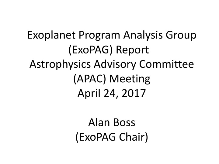 exoplanet program analysis group exopag report