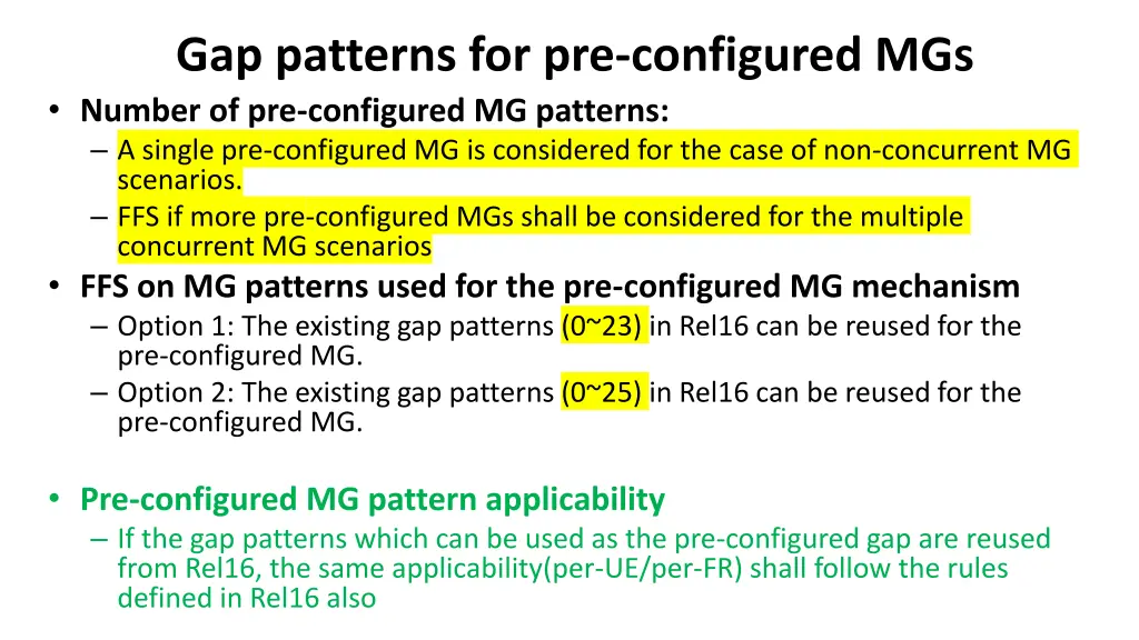 gap patterns for pre configured mgs number