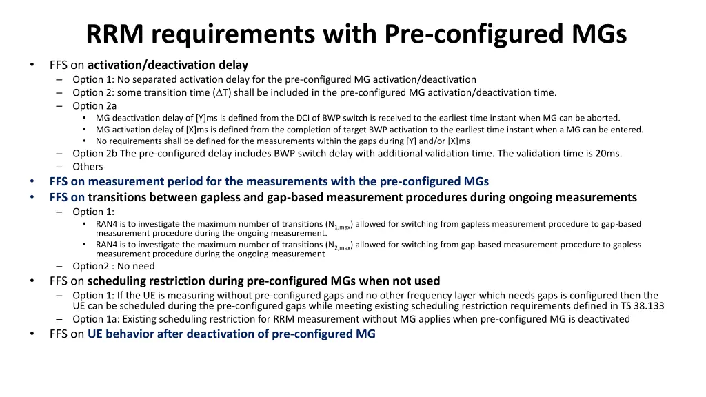 rrm requirements with pre configured mgs