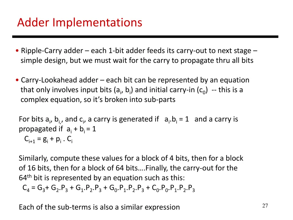 adder implementations