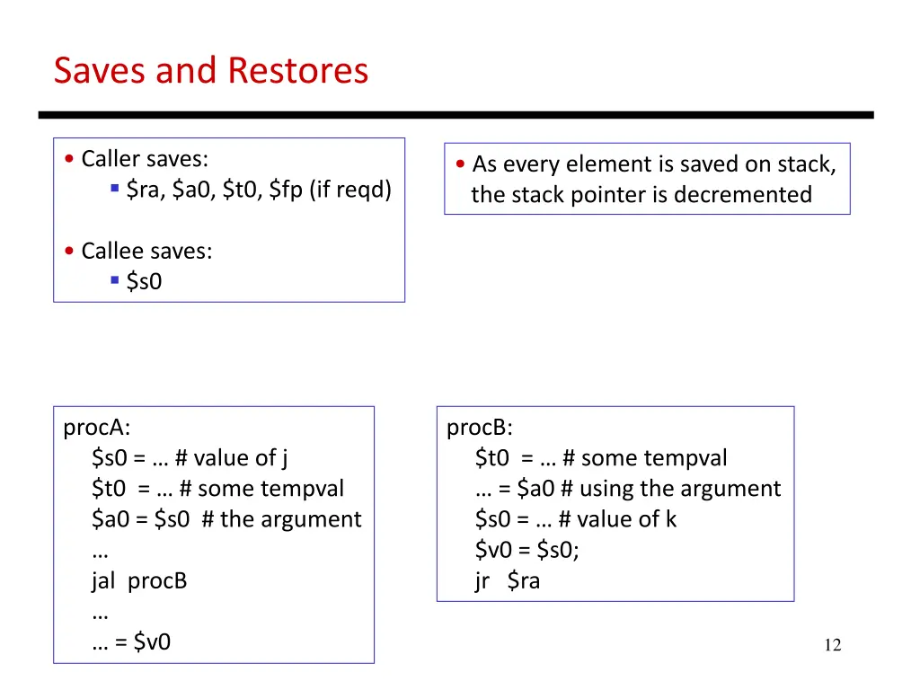 saves and restores
