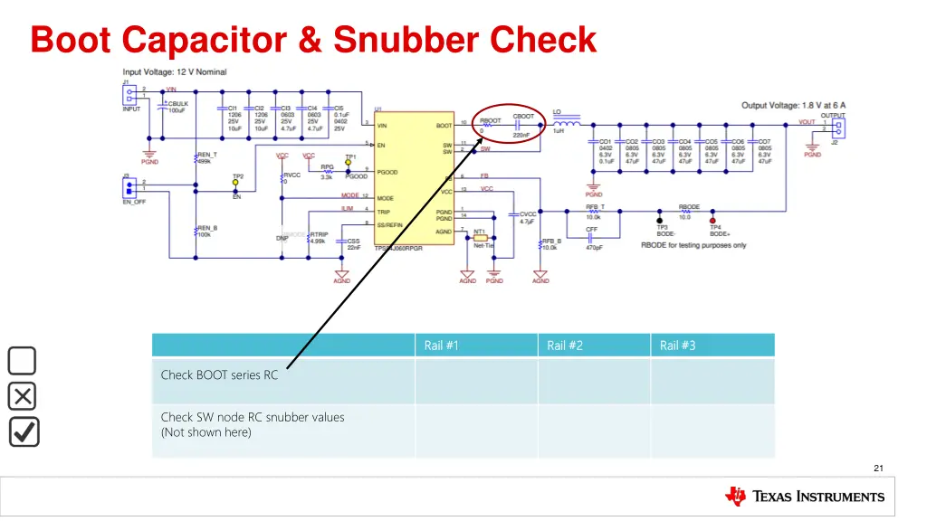 boot capacitor snubber check