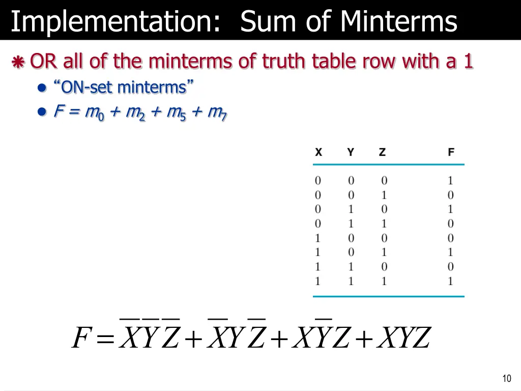 implementation sum of minterms