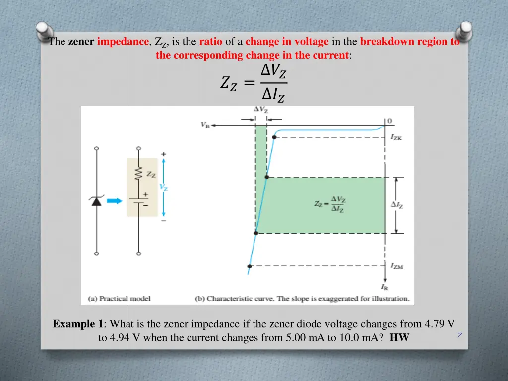 the zener impedance z z is the ratio of a change