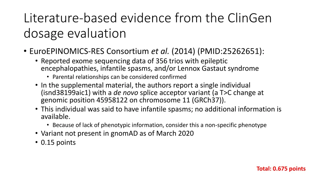 literature based evidence from the clingen dosage 1
