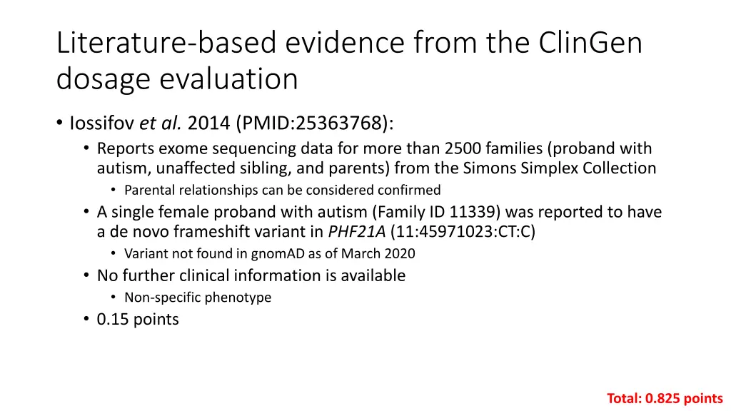 literature based evidence from the clingen dosage 2