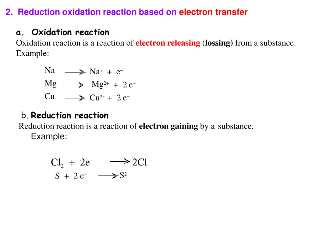 2 reduction oxidation reaction based on electron