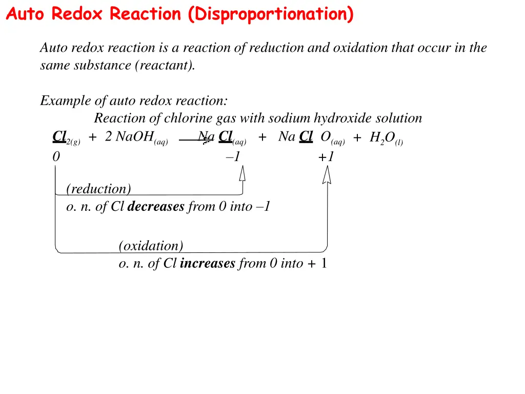 auto redox reaction disproportionation