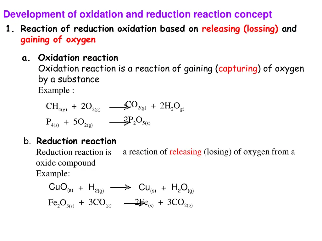 development of oxidation and reduction reaction