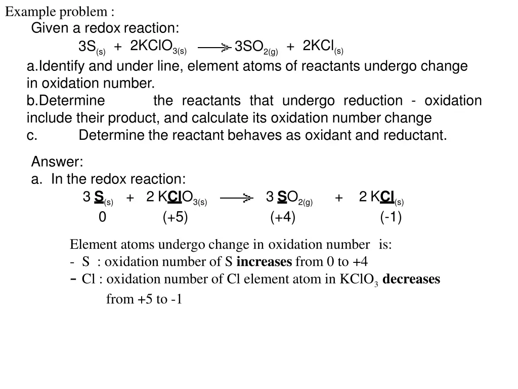 example problem given a redox reaction