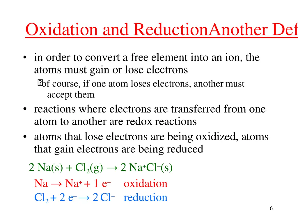 oxidation and reductionanother def