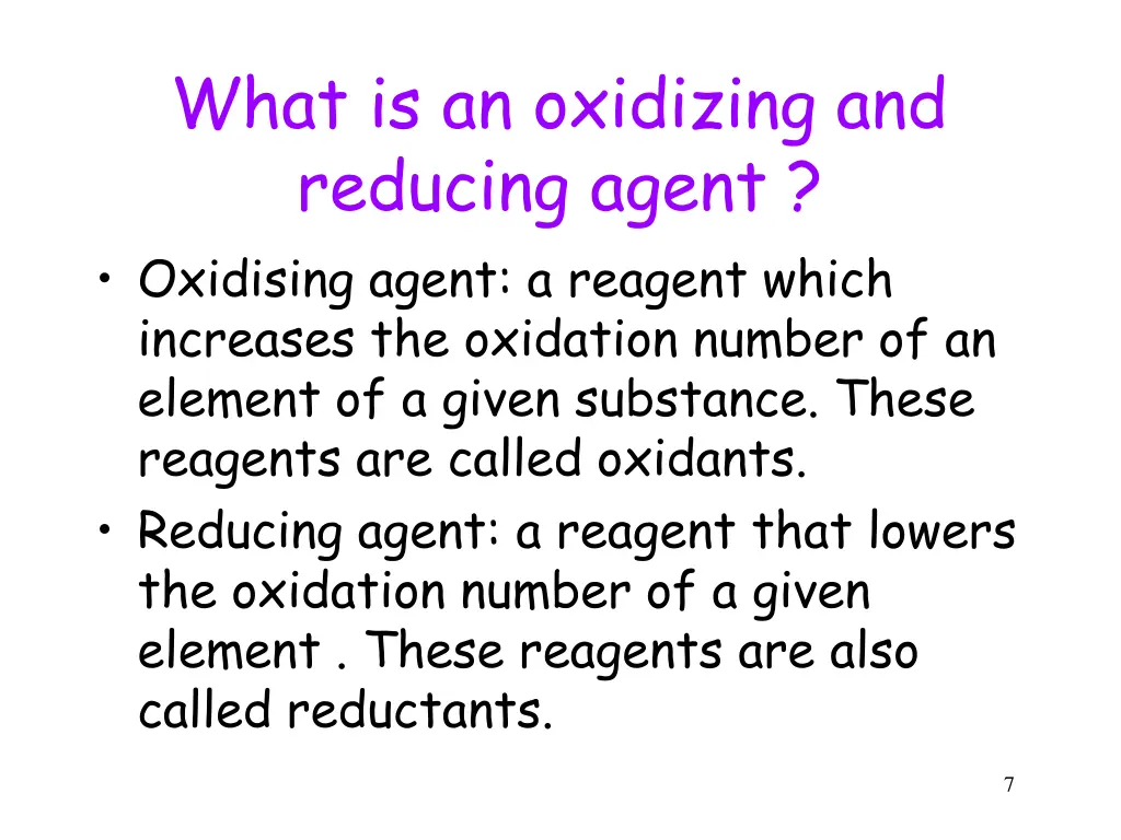 what is an oxidizing and reducing agent oxidising