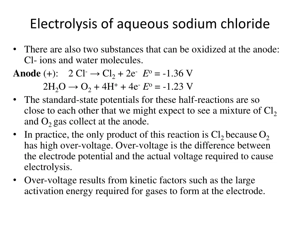 electrolysis of aqueous sodium chloride 1