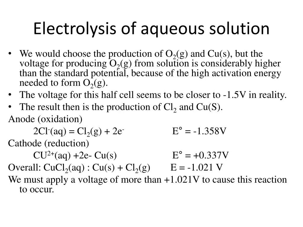 electrolysis of aqueous solution