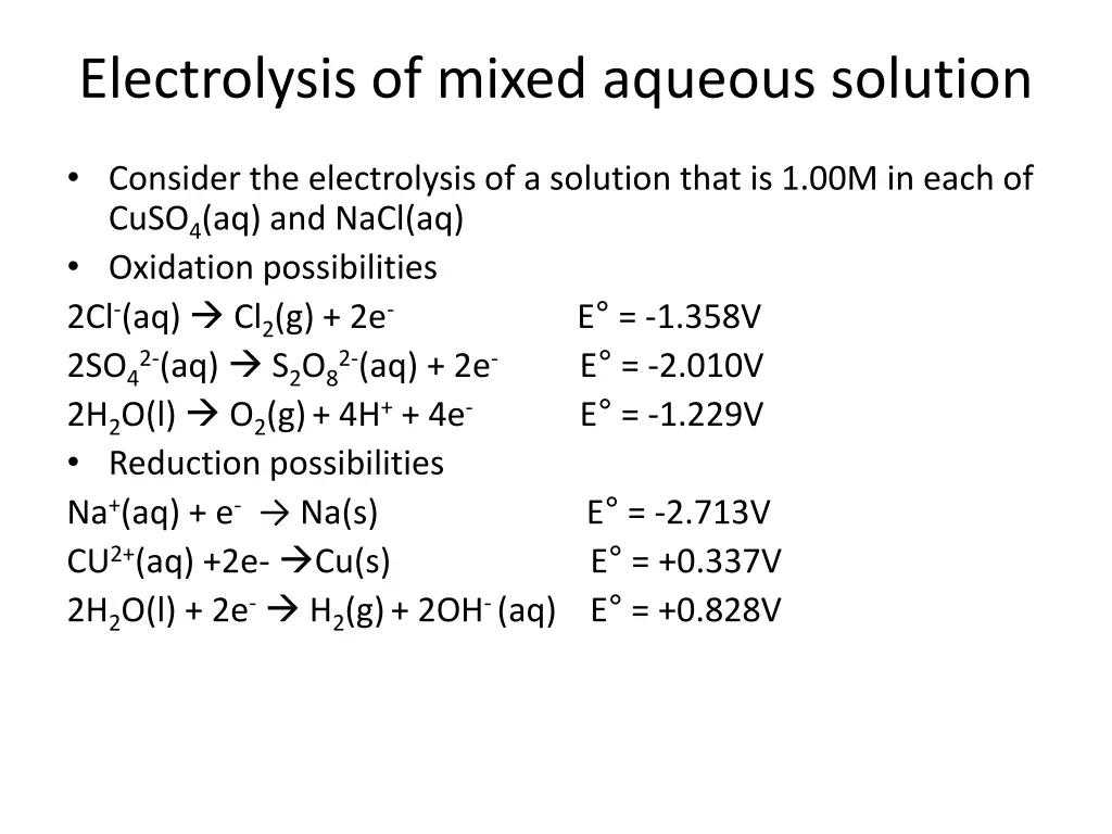 electrolysis of mixed aqueous solution