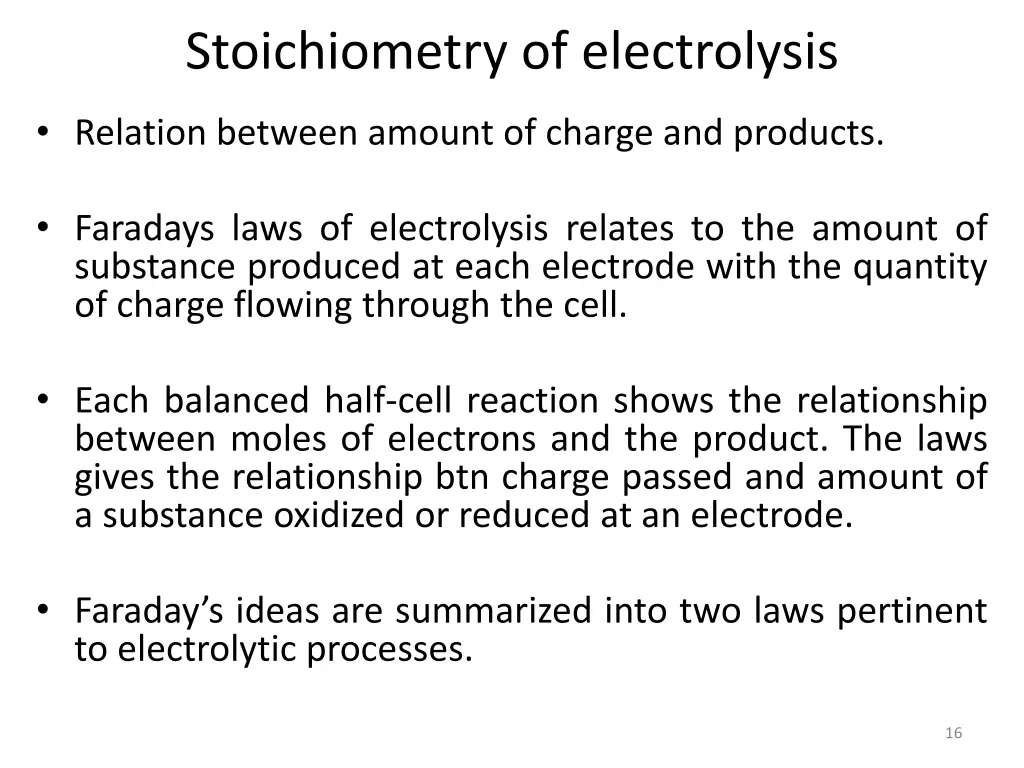 stoichiometry of electrolysis