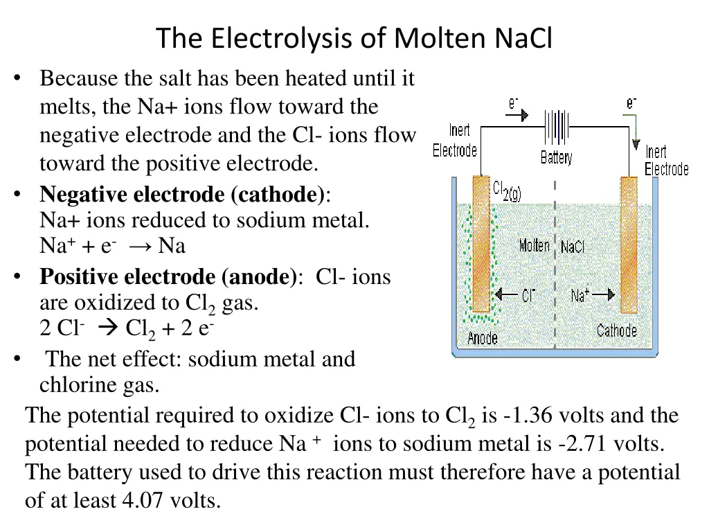 the electrolysis of molten nacl because the salt